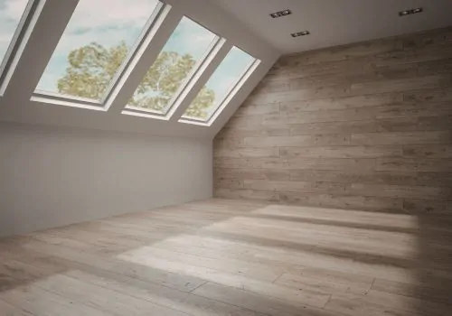 skylight shinine on a brown room